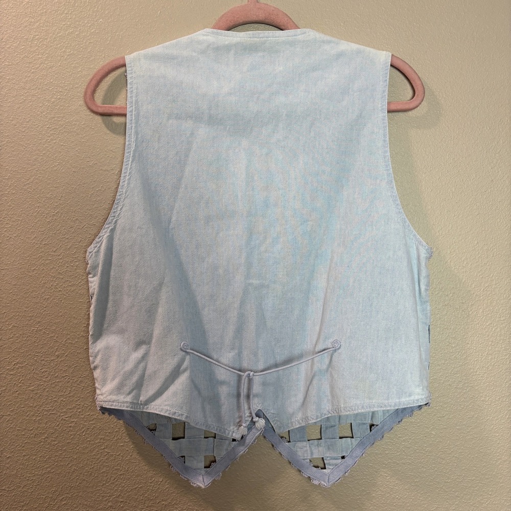 Vintage 90s Christina Hope Light Wash Denim Woven Cutout Vest Small Bohemian - Picture 6 of 11